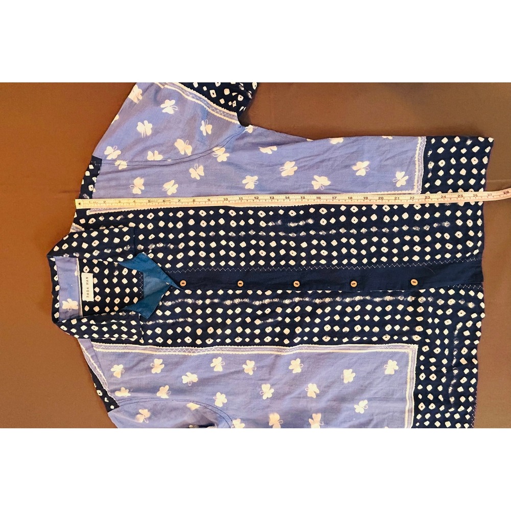 NWT Raga Man Floral Blue Butterfly Dot Print Button Up Shirt Top Men Large L - Picture 4 of 6